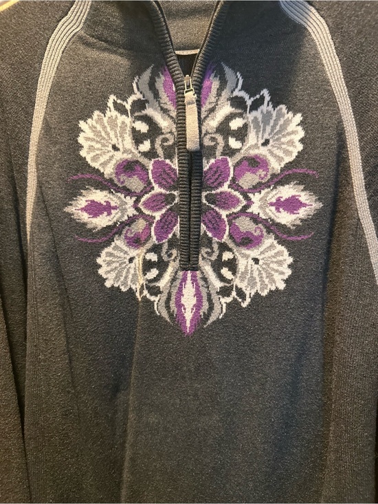 Athleta Sweaters - Athleta ,Women’s Charcoal Gray Zip-Neck Sweater with Purple Floral Motif